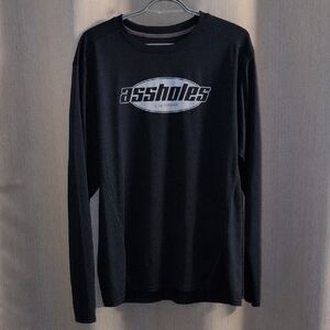 Black Long-Sleeve Graphic Tee with Center Oval Logo